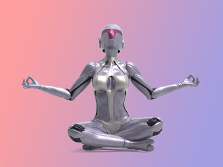 Robotic Cyber Woman is meditating 3D Rendering