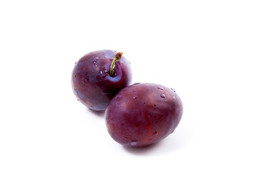 Group of ripe plums isolated on a white background..