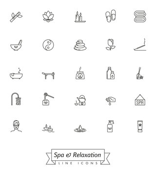 Spa and relaxation line icon Set