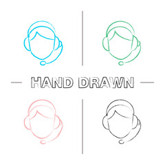 Call center operator hand drawn icons set