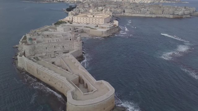 The Italian Town of Syracuse the Island of Ortigia in Sicily  (4K Droe Aerial Native Footage)