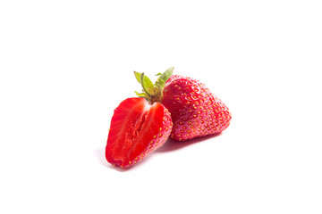 Strawberry fresh ripe sweet berry with sliced half isolated on white.