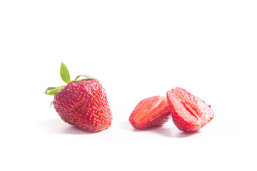 Strawberry fresh ripe sweet berry with sliced half isolated on white.