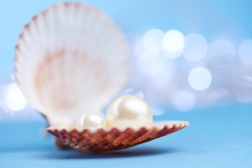 Obraz na płótnie Canvas pearls on the blue background