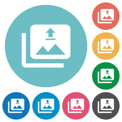 Upload multiple images flat round icons