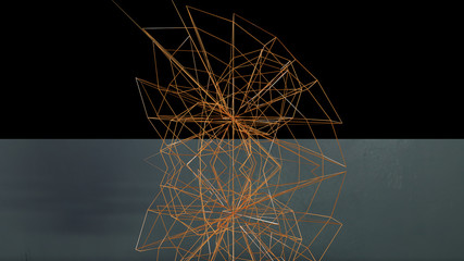 3d wireframe illustration in black background and orange base color