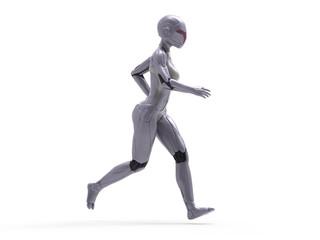 Fototapeta na wymiar Robotic Cyber Woman is running 3D Rendering