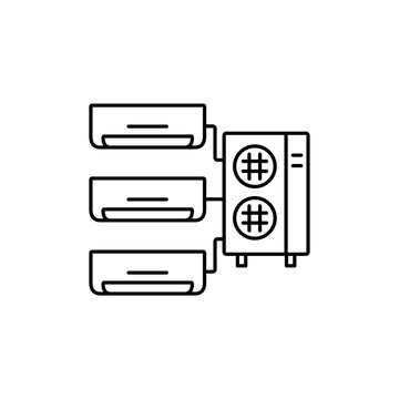 Vector illustration of air conditioner. Multi-split system. Line icon of heat regulation appliance. Climate equipment for home & office. Isolated on white background.