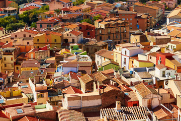 Aerial view of colorful houses in Bosa, Sardinia, Italy