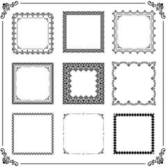 Vintage set of elements. Different square elements for decoration and design frames, cards, menus, backgrounds and monograms. Classic patterns. Set of vintage patterns
