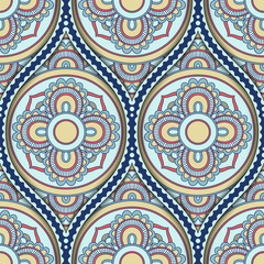 Seamless pattern with ethnic mandala ornament. Hand drawn vector illustration