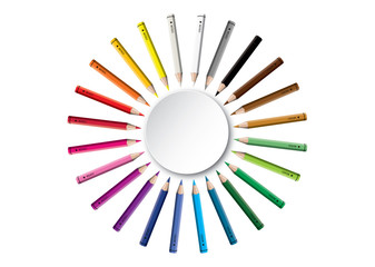 Obraz premium Set of colored pencil collection circle arranged - isolated vector illustration colorful pencils on white background. 