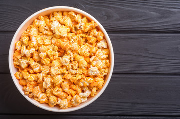 Yellow cheese popcorn in bowl