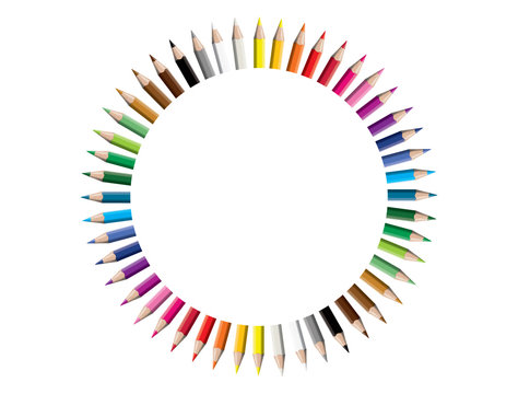 Set of colored pencil collection circle arranged -  isolated vector illustration colorful pencils on white background. 