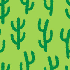 Hand drawn cactus vector seamless pattern. Green cacti illustration, background.