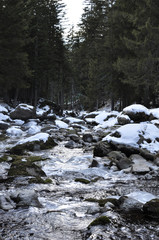 Rivière gelée en montagne dans les alpes