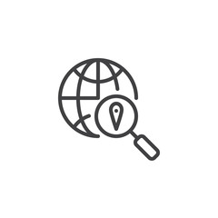 Search world location pin outline icon. linear style sign for mobile concept and web design. Global Search simple line vector icon. Symbol, logo illustration. Pixel perfect vector graphics