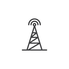 Naklejka premium Transmitter outline icon. linear style sign for mobile concept and web design. Radio antenna wireless simple line vector icon. Symbol, logo illustration. Pixel perfect vector graphics