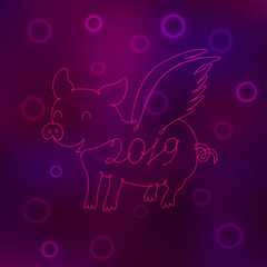 Piglet symbol of 2019 drawn by one line