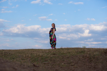 photo session in the nature cute pregnant girl