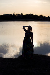 Fototapeta premium photo session in the nature cute pregnant girl