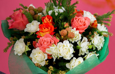 Chic and bright festive bouquet of flowers