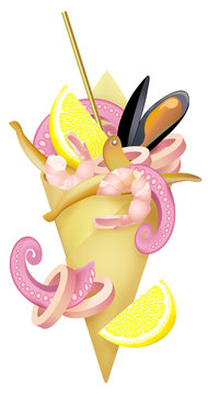 Cono di cartone con pesce fritto