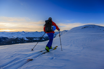 Fototapeta na wymiar Skiing with amazing view of swiss famous mountains in beautiful winter snow , 4 Valleys, Verbier, Switzerland
