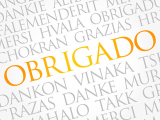 Obrigado (Thank You in Portuguese) Word Cloud background, all languages, multilingual for education or thanksgiving day