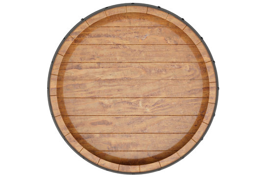 Wine, beer, whiskey, wooden barrel top view of isolation on a white background. 3d illustration