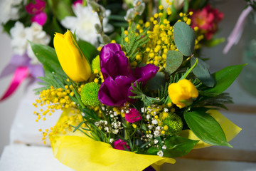 Chic and bright festive bouquet of flowers