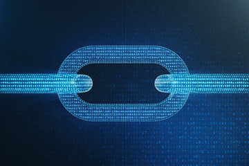 3D illustration digital block chain code. Low polygonal grid of triangles glowing in blue dot network, abstract background. Concept of Network, internet communication