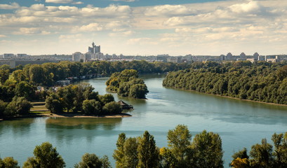 Belgrade, Sava and Danube Rivers Confluence, Great War Island on a Beautiful Summer Day - obrazy, fototapety, plakaty