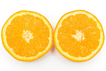 Two orange halves isolated on white backgrund