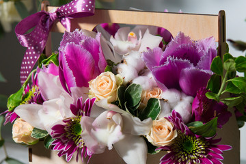 Chic and bright festive bouquet of flowers