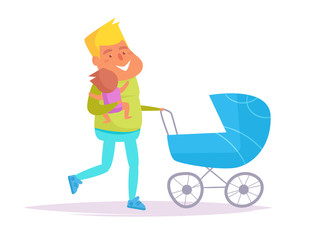 Single dad with a child Vector. Cartoon. Isolated art