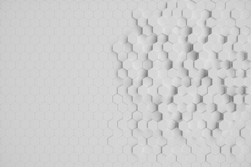 3D illustration white geometric hexagonal abstract background. Surface hexagon pattern, hexagonal honeycomb.