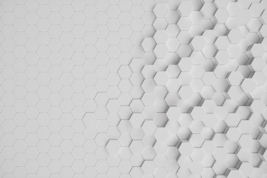 3D illustration white geometric hexagonal abstract background. surface hexagon pattern, hexagonal honeycomb.