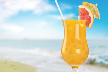 set of cocktails soft and long-drinks ind front of white