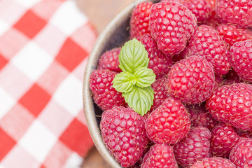 Fresh raspberry with leaves 