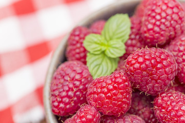 Fresh raspberry with leaves 
