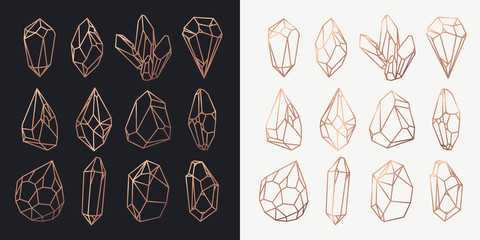 Crystals and diamonds, gems and rocks contour
