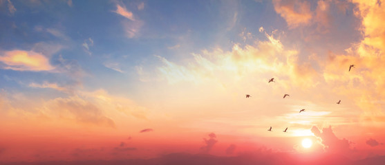 Background of colorful sky concept: Dramatic sunset with twilight color sky and clouds - Powered by Adobe