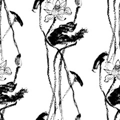 watercolor lotus seamless pattern vector