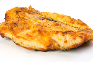 Grilled chicken breast kebab steak chop on white background