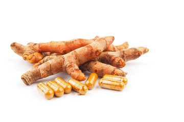 Fresh turmeric on white background. Herbal