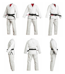 different angle sports kimono for training, isolated on white background - obrazy, fototapety, plakaty