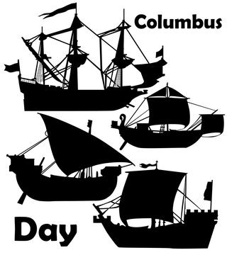 World Columbus Day, a set of medieval ships