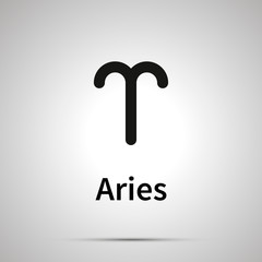 Aries astronomical sign, simple black icon with shadow on gray