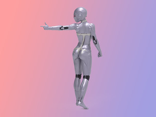 Robotic Cyber Woman is pointing at something 3D Rendering